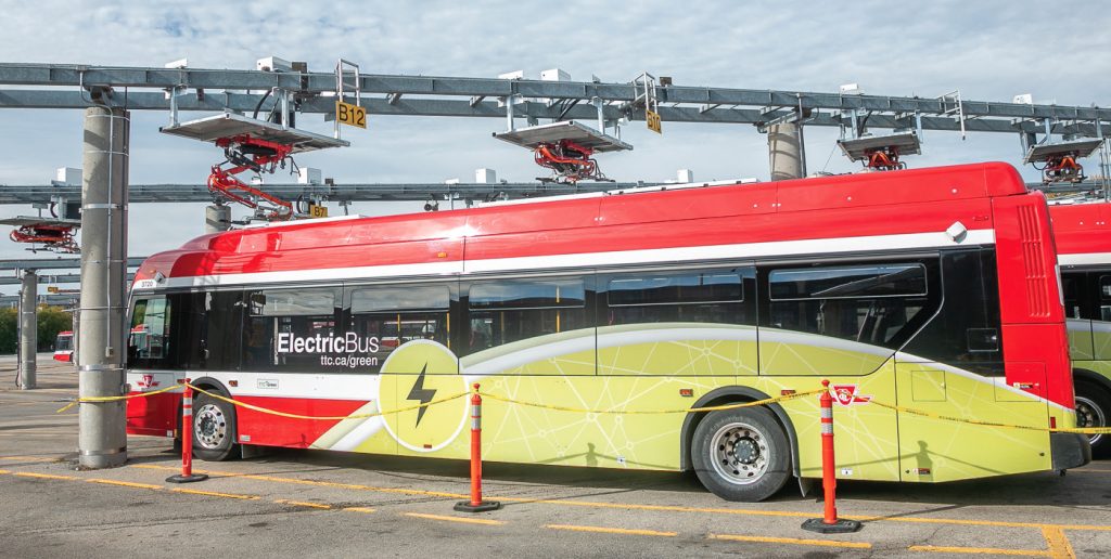bus charging at overhead charging pantograph